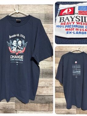Bayside Vintage 2008 Obama Biden Official USA Campaign T-Shirt Size 2XL Blue